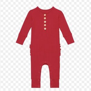 Posh Peanut Red Buttoned Kids Ruffled Romper